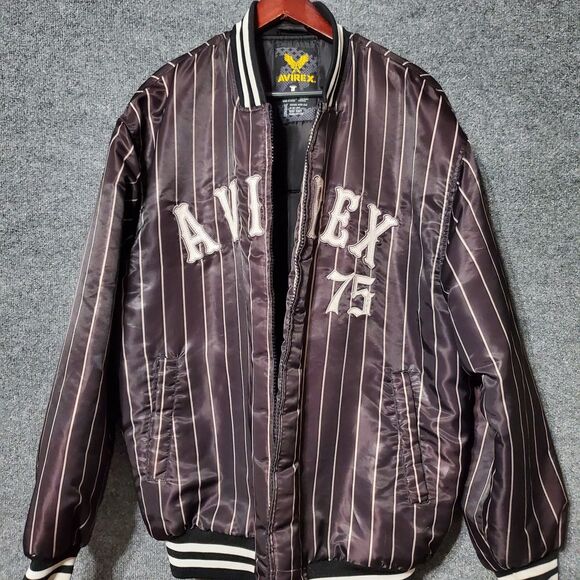 Vintage Y2K Avirex 75 Satin Bomber Jacket Mens Large Striped Grunge Streetwear - Picture 5 of 12